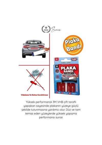 Plakabandı Otomobil Motosiklet Plaka Yapıştırma Bandı 3m Vhb Çift Taraflı Çok Güçlü Suya Dayanıklı Standart