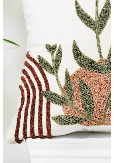 Bohem Tarzı Punch Nakışlı Kırlent Kılıfı 45x45 Cm, Beyaz Kumaş, Dekoratif Yastık Kılıfı Karışık/Çok Renkli