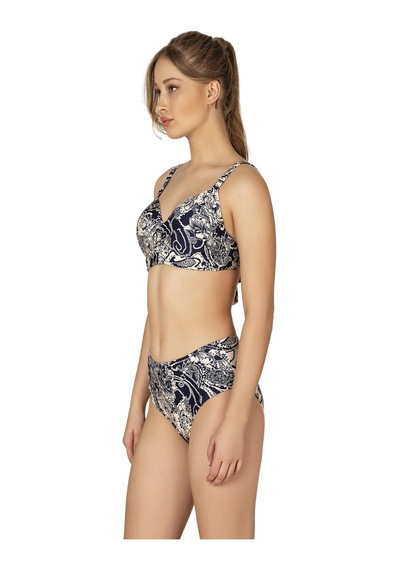 Endeep Kadın Büyük Beden Destekli Büzgü Detaylı Şal Desenli Bikini Takımı-beyaz-mavi Endeep Kadın Büyük Beden Destekli Büzgü Detaylı Şal Desenli Bikini Takımı-beyaz-mavi