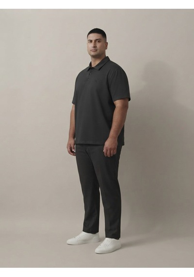Maccali Erkek Siyah Büyük Beden Bol Basic Polo Yaka Tişört