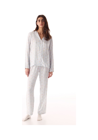 Penti Kırık Beyaz Cute Flowers Düğmeli Gömlek Pantolon Pijama Takımı Penti Kırık Beyaz Cute Flowers Düğmeli Gömlek Pantolon Pijama Takımı