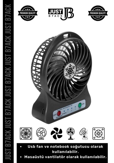 Masafanı 3 Mod Şarjlı Aydınlatmalı Sessiz Mini Pervaneli Soğutucu Küçük Masaüstü Vantilatör Fan
