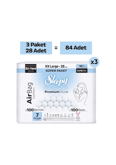 Sleepy Bio Natural Premium Plus Airbag Comfort Mega Paket Bebek Bezi 7 Numara Xxlarge 84 Adet