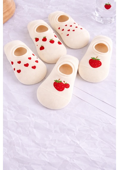Hitit Socks Kadın5 Çift Çilek Ve Kalp Desenli Yüksek Pamuklu ... Çok Renkli