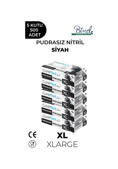 Nitril Siyah Pudrasız Muayene Eldiveni Xl - 5 Paket 100 Lü