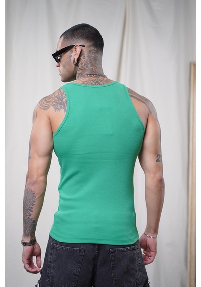Slim Fit Kaşkorseli Esnek Düz Erkek Sporcu Atlet Yeşil