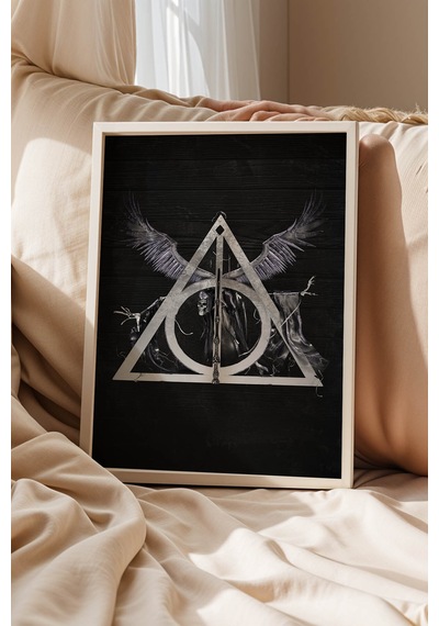 Harry Potter Ölüm Yadigarları Çerçeveli Tablo - Lüks Gotik Deathly Hallows Duvar Dekoru Siyah Gümüş Beyaz Harry Potter Ölüm Yadigarları Çerçeveli Tablo - Lüks Gotik Deathly Hallows Duvar Dekoru Siyah Gümüş Beyaz