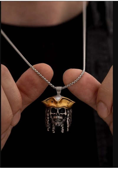 Osmanlı Gümüş Jack Sparrow Figürlü Erkek Çelik Kolye