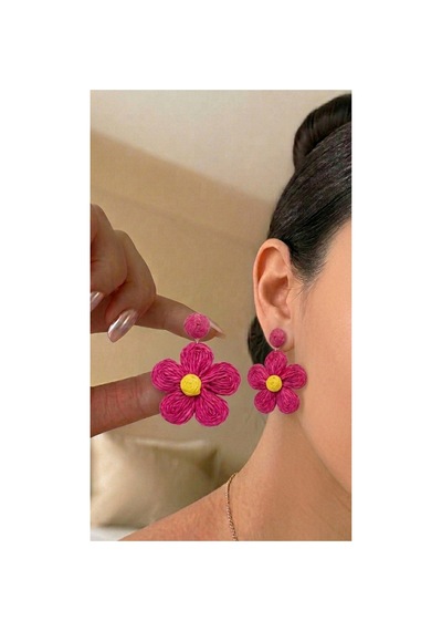 Hasır Jüt İp İşlemeli Çiçek Küpe Kararmaz Hediye Kutulu Kadın Küpe Pembe - 885631678 Pembe