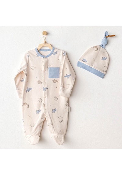 Andywawa Bebek Tulum Takım Romper Hat Set Dıno Bej