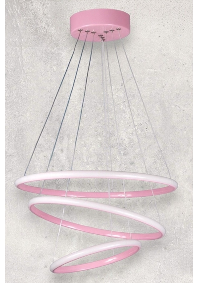 Rings Modern Tasarım Pembe Renk - Yatak Odası - Salon -çocuk Odası - Mutfak Beyaz Led 3 Lü Avize Pembe