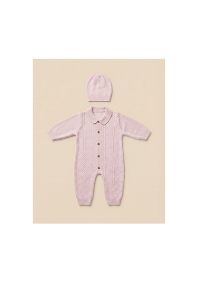 Minory Baby - Bereli Triko Bebek Tulumu Pembe Pembe