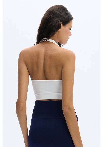 SubTone Boyundan Geçmeli Ribli Crop Top Beyaz