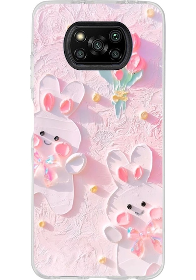 Poco X3 - X3 Pro Uyumlu Sevimli Tavşanlar Baskılı Silikon Kılıf Renkli