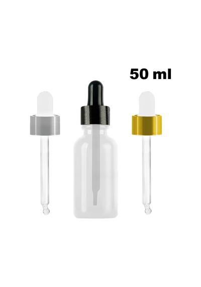 Afracam Şeffaf 50 Ml Metal Kapaklı Dropper Damlalık Cam Şişe Siyah
