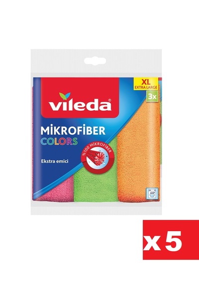 Vileda Mikrofiber Colors Temizlik Bezi XL 5 x 3'lü 36 x 34 CM