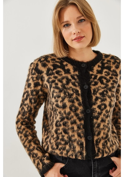 Shade Kadın Leopar Desenli Şardonlu Hırka 241070 60251938 - Siyah-camel