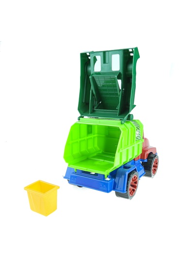 Oyuncak Çöp Kamyonu Ve Çöp Kovası Seti 25x15x13cm Hareketli Kasa Açık Bej