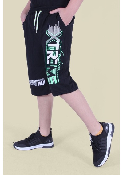 Fyk Kids Xtreme Yazı Baskılı Fosfor Renk Detaylı Çift Cep Erkek Çocuk Siyah Kapri Siyah