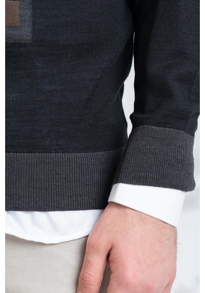 Ecer Slimfit Parça Desenli Ince Triko Erkek Kazak
