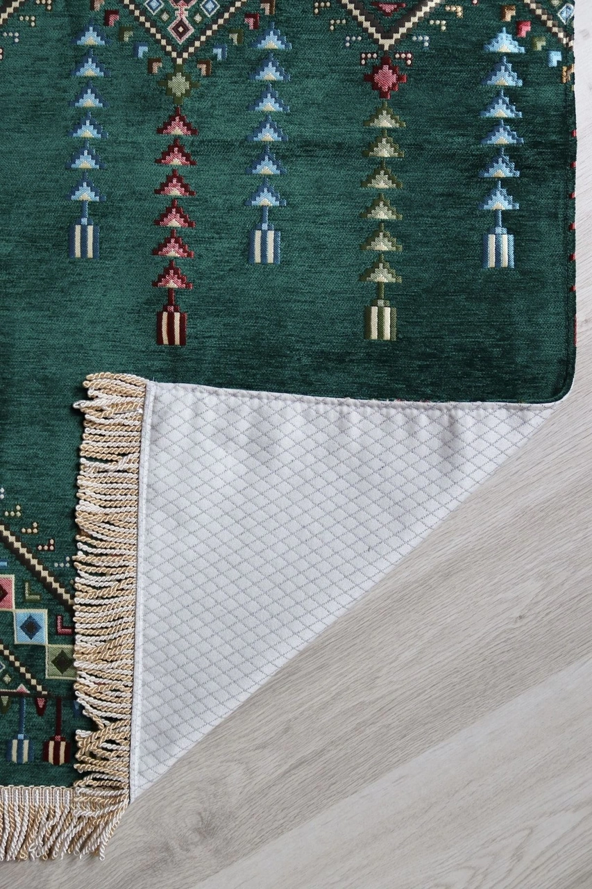 Kilim Desenli Astarlı Lüks Seccade S1020 Yeşil Yeşil