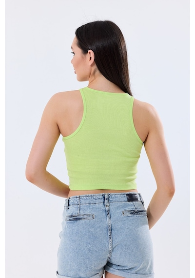5'li Kadın Pamuklu Likralı Ribana Fitilli Crop Atlet Tişört 27120 Saks Mavi