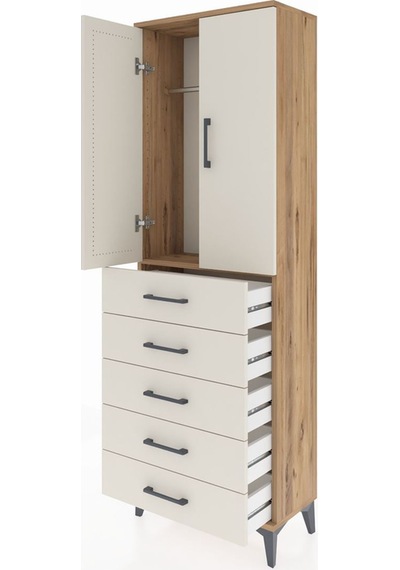 Arges Dolap Tek Raflı 5 Çekmeceli Tek Askılı 60x30x182 Çam-ay... Çam Arges Dolap Tek Raflı 5 Çekmeceli Tek Askılı 60x30x182 Çam-ay... Çam