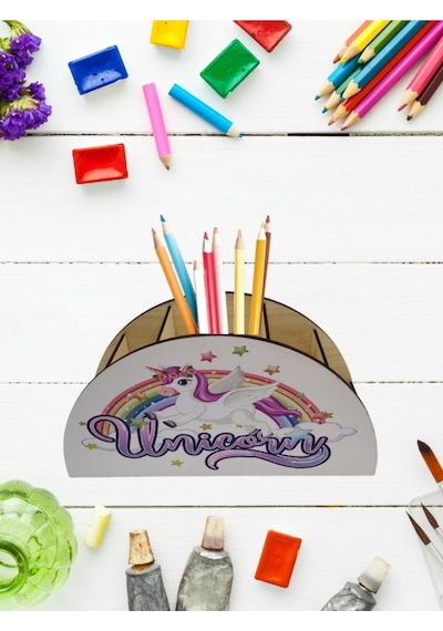 Berenden Ahşap Çocuklar İçin Masa Üstü Kalemlik & Organizer-unicorn1