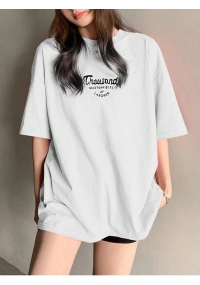 Startmore Thousand Baskılı Pamuklu Kısa Kol Oversize Beyaz