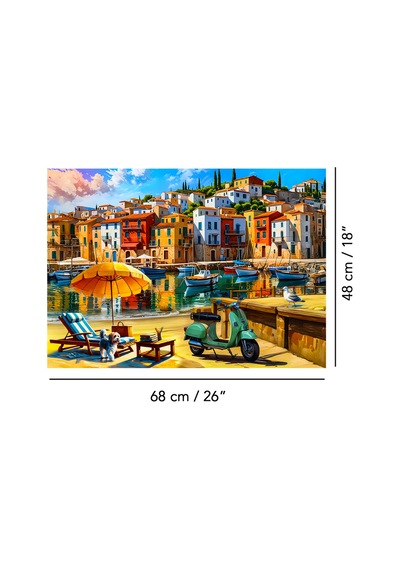1000 Parça Seaside Town Puzzle - Kasabada Sahil Manzarası Sahil Kasabası Yapboz 68x48 Cm