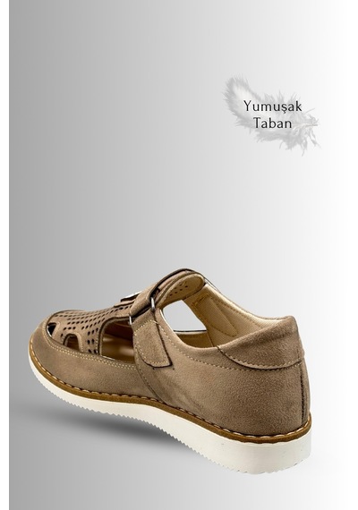 Sermoda Çocuk Sandalet - Cırtlı Süet Yumuşak Taban Erkek Çocuk Sandalet Kum