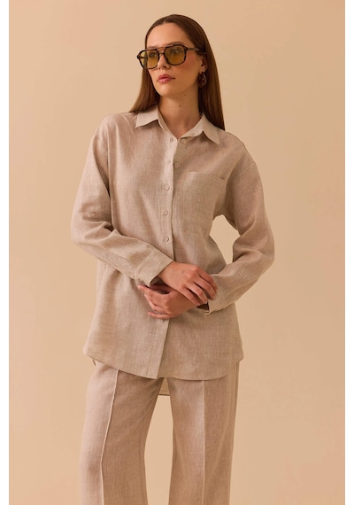 Seçil Kadın Oversize Kesim Gömlek 0036 Bej