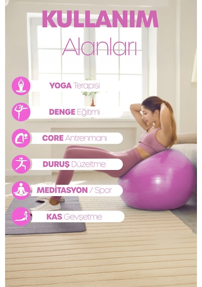 65 Cm Pilates Topu Ve Pompa Seti 155-170 Cm Boy İçin Uygun Dayanıklı Anti-slip Pembe