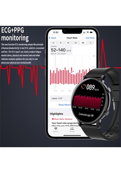 Geeroyoo JZR-GY Hw36 1.28" Ip67 Spor Bluetooth Bt5.0 Sağlık Takibi Adımsayar Android İos Telefon Uyumlu Siyah Akıllı Saat (İthalatçı Garantili)