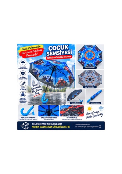 Loacandleco Bardaklı Erkek Çocuk Şemsiyesi Araba Motosiklet Desenli Kılıflı Çocuk Şemsiyesi Çok Renkli - 924695976 Çok Renkli