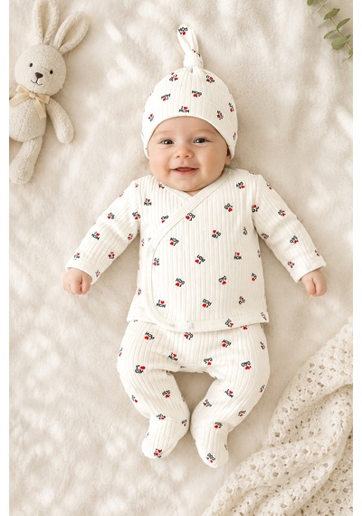 Sitilin Kız Erkek Bebek Hastane Çıkışı 5'li Set I Mom I Dad Baskılı %100 Pamuk Yenidoğan 0-3 Ay Stl7234 Beyaz