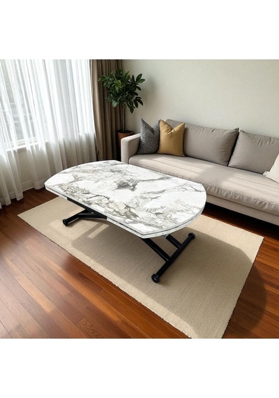 Oval Yan Baştan Açılır Akıllı Masa Üst Tabla Mdf Yüksekliği Ayarlanabilir Pratik Siyah Mekanizmalı Beyaz Mermer Oval Yan Baştan Açılır Akıllı Masa Üst Tabla Mdf Yüksekliği Ayarlanabilir Pratik Siyah Mekanizmalı Beyaz Mermer