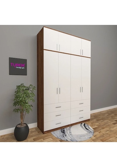 4 Kapılı Üstü Dolaplı Gardırop Mdf Antrasit