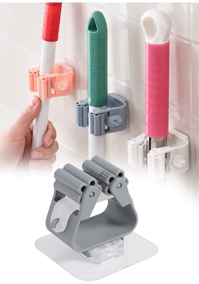 Yapışkanlı Mop Askısı Süpürge Paspas Tutucu Duvar Organizer Düzenleyici Banyo 6 cm