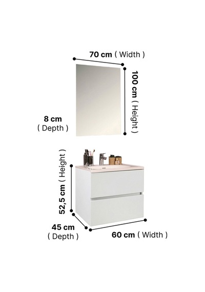 Kobos Simple 60 Cm Çekmeceli Banyo Dolabı Seti Bianco Beyaz Kobos Simple 60 Cm Çekmeceli Banyo Dolabı Seti Bianco Beyaz