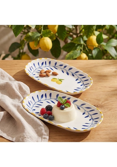 Güral Limon Desenli 2li 24 Cm Porselen Kayık Tabak Seti Çok Renkli