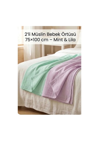 2 Li Müslin Bebek Örtüsü Yeşil & Lila Kundak Alt Açma Yeşil - 864824882 Yeşil