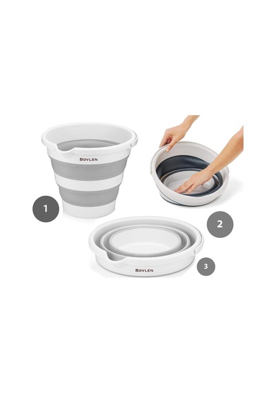 12 Litre Katlanabilir Kova - Akordiyon Katlanır Kova - Araba Kovası - Gri - 32.5 X 27.5 X 6 Cm - Pp+ Tpr