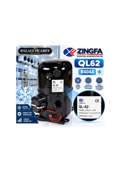 Zingfa Ql62 R404a Monofaze Sanayi Tipi Soğutma Kompresörü Siyah