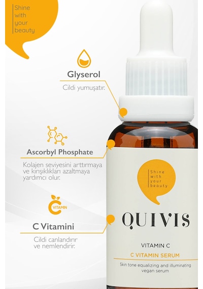 Quivis Cilt Tonu Eşitleyici Gözenek Sıkılaştırıcı Vitamin C Serum 30 ML