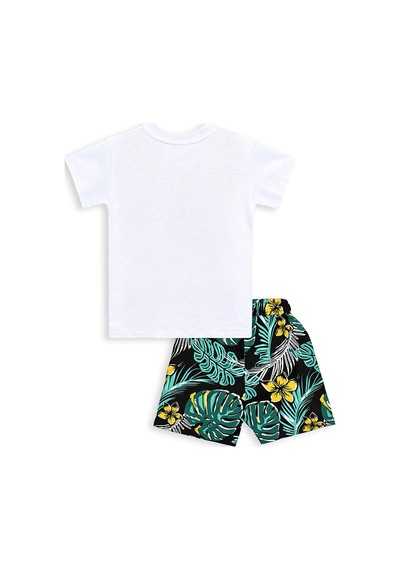 Erkek Çocuk Takım Timsah Hawaii Baskılı T-Shirt Şort İkili Takım Yazlık 2-8 Yaş