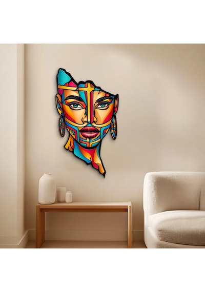 Renkli Vitray Yüz - Metal Tablo - Dec0246 37 X 65 Cm Çok Renkli
