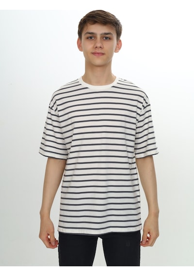 Toontoy Kids Toontoy Unisex Çocuk Çizgili Tişört Beyaz