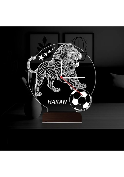 Luvivia Aslan Futbol Taraftar Özel Saatli 3d Lamba - Masa Gece Lambası Şeffaf