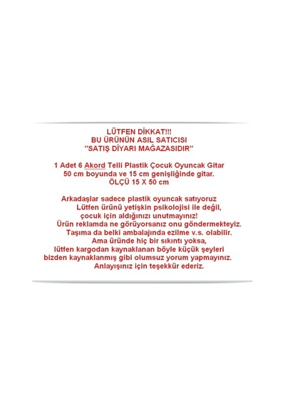 Oyuncak Çocuk Gitarı Ispanyol Gitar 6 Telli Hlk 15x50 Cm